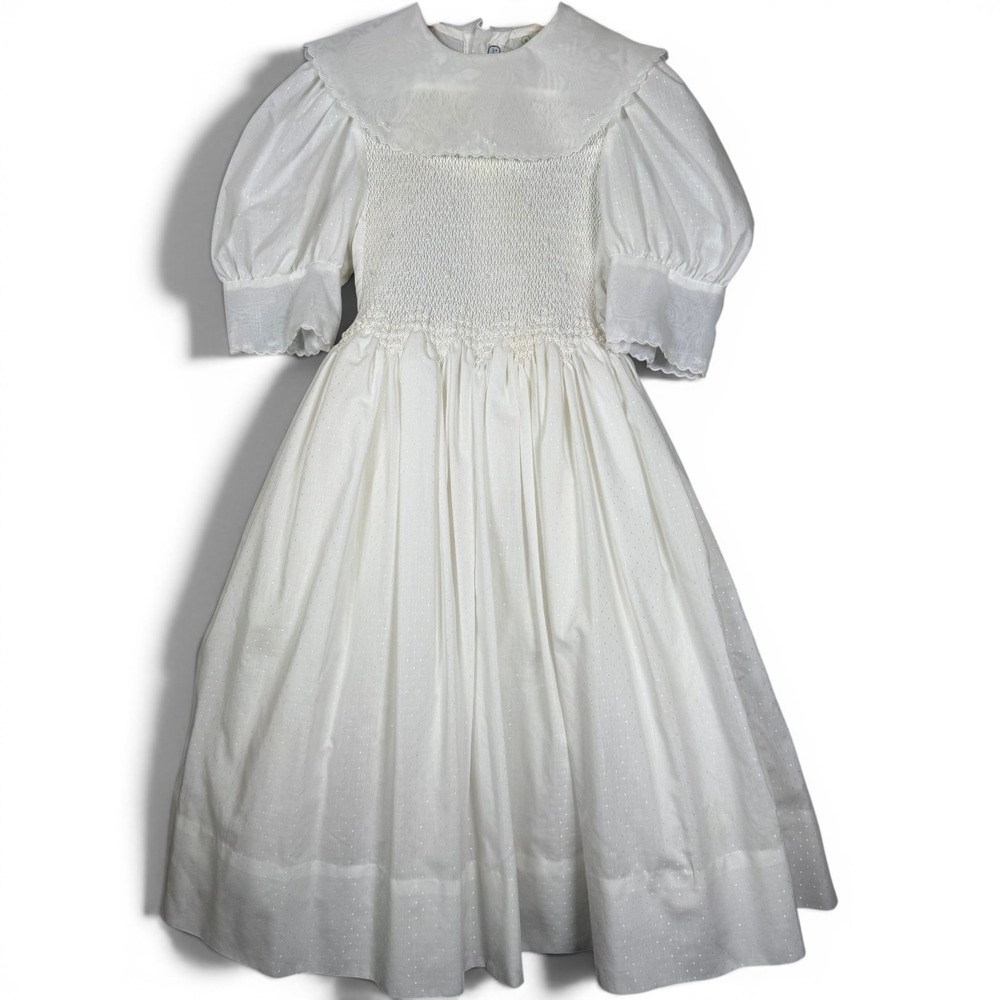 VTG Isabel Garreton Hand Smocked‎ Dress 8 White Swiss Dot Communion Flower Girl